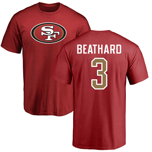 Men San Francisco 49ers Red C. J. Beathard Name and Number Logo #3 NFL T Shirt->nfl t-shirts->Sports Accessory